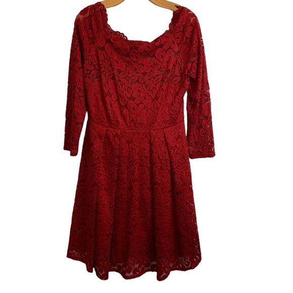 Retro Red Lace Dress with Sheer Lace Sleeves Size XL - Picture 1 of 11